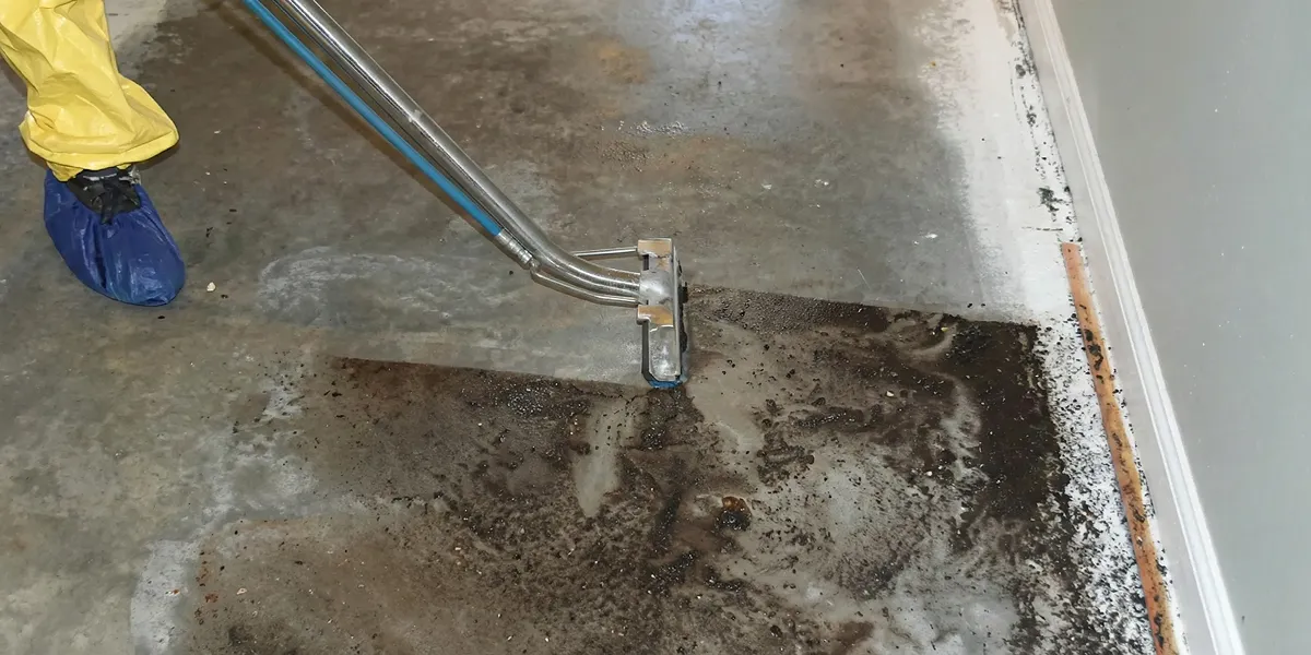 sewage removal technicians extracting contaminated wastewater from a residential floor in Charleston, SC